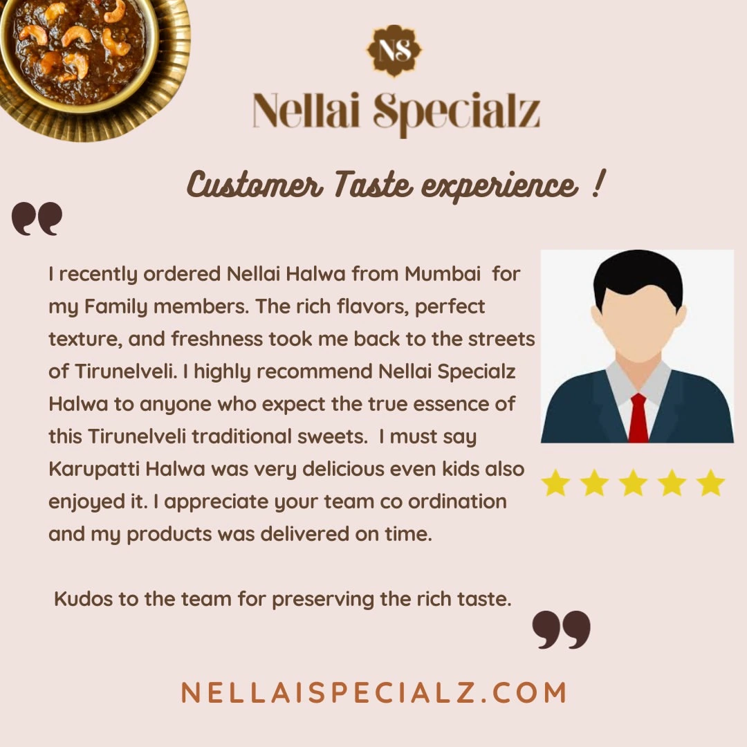 Customer testimonial for Nellai Specialz