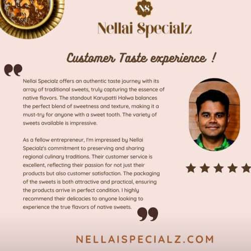 Customer testimonial for Nellai Specialz